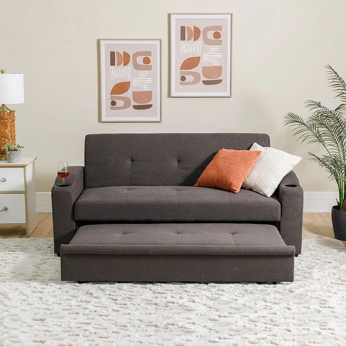 Alejandro Fabric Sofa Bed With 2 Cup Holders-Dark Brown