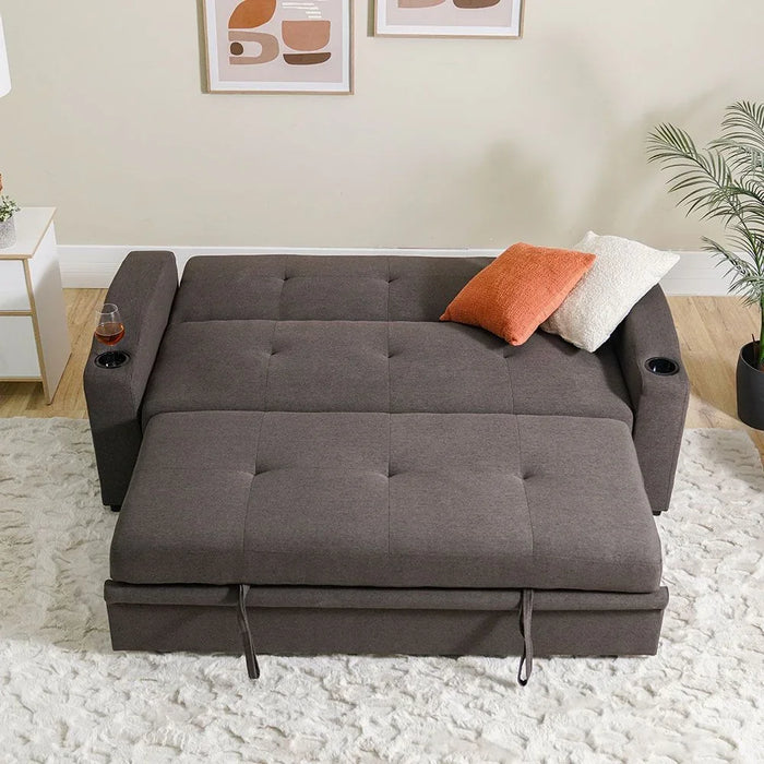 Alejandro Fabric Sofa Bed With 2 Cup Holders-Dark Brown