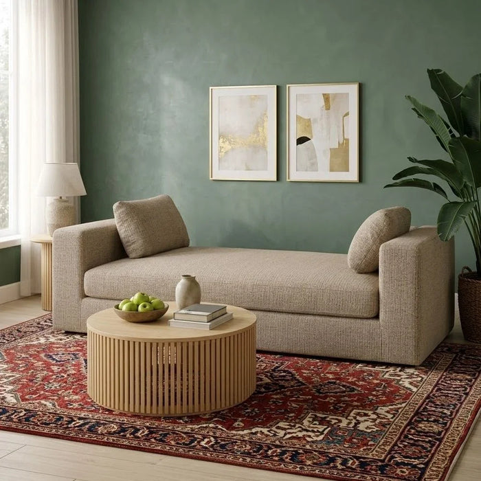 Paddington Wide Fabric Lounger With  Bolster Accent Chair Modern Design One Seat Sofas Comfortable Living Room Seating Furniture For Home L 160 x W 60 x H 60 cm Melange Brown