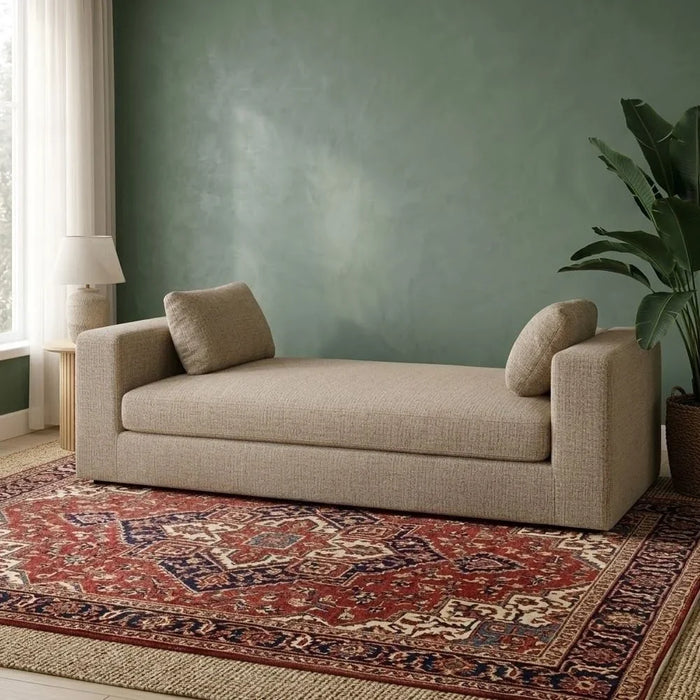 Paddington Wide Fabric Lounger With  Bolster Accent Chair Modern Design One Seat Sofas Comfortable Living Room Seating Furniture For Home L 160 x W 60 x H 60 cm Melange Brown