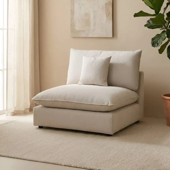 Napoleon Armless 1 Seater Fabric Modular Sofa Accent Chair Modern Design One Seat Sofas Comfortable Living Room Seating Furniture For Home L 103 x W 108 x H 91 cm Beige