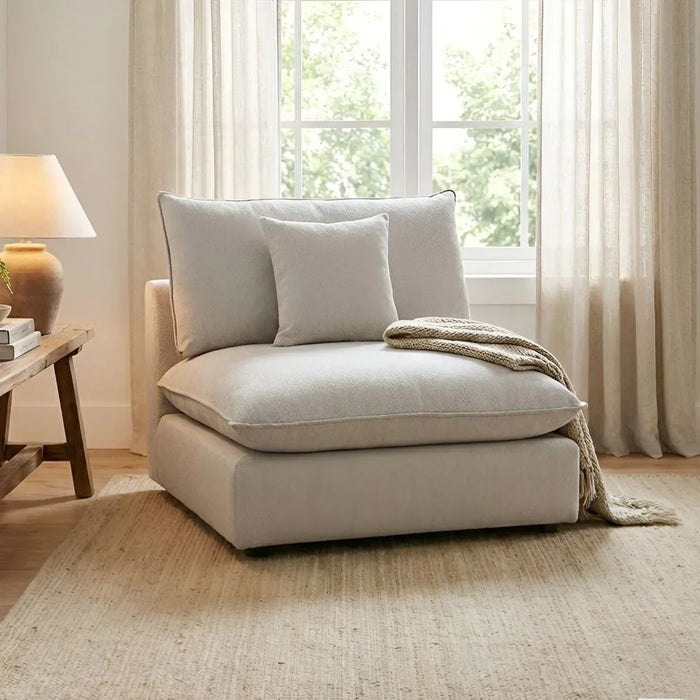 Napoleon Armless 1 Seater Fabric Modular Sofa Accent Chair Modern Design One Seat Sofas Comfortable Living Room Seating Furniture For Home L 103 x W 108 x H 91 cm Beige