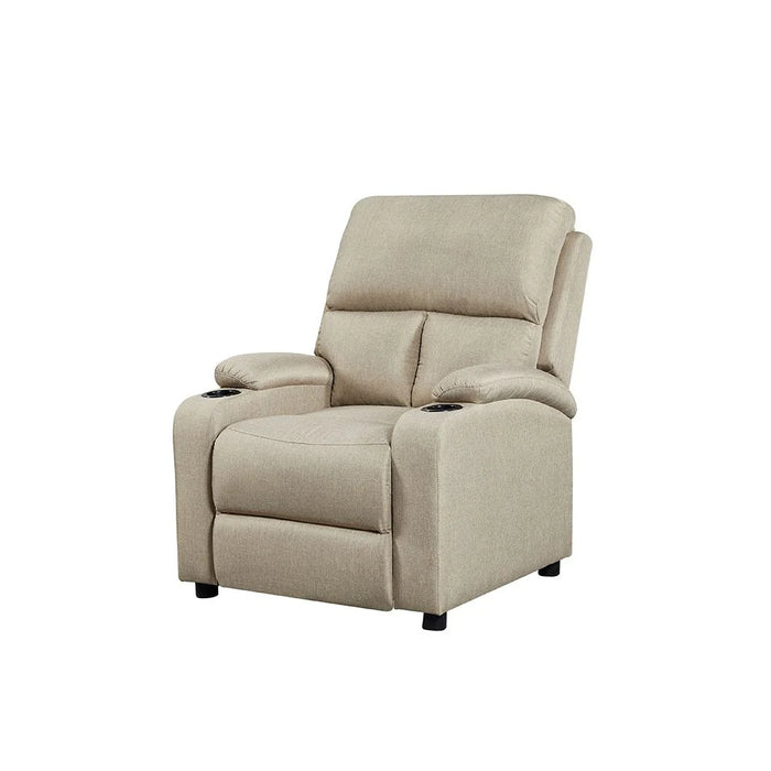 Mystic 1 Seater Fabric Pushback Recliner With Cup Holder | Accent Chair I Modern Design One Seat Sofas | Comfortable Living Room Furniture L 83 x W 93 x H 103 cm - Khaki