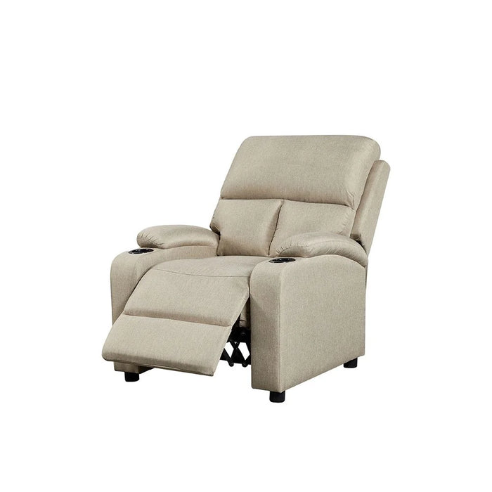 Mystic 1 Seater Fabric Pushback Recliner With Cup Holder | Accent Chair I Modern Design One Seat Sofas | Comfortable Living Room Furniture L 83 x W 93 x H 103 cm - Khaki