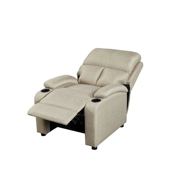Mystic 1 Seater Fabric Pushback Recliner With Cup Holder | Accent Chair I Modern Design One Seat Sofas | Comfortable Living Room Furniture L 83 x W 93 x H 103 cm - Khaki
