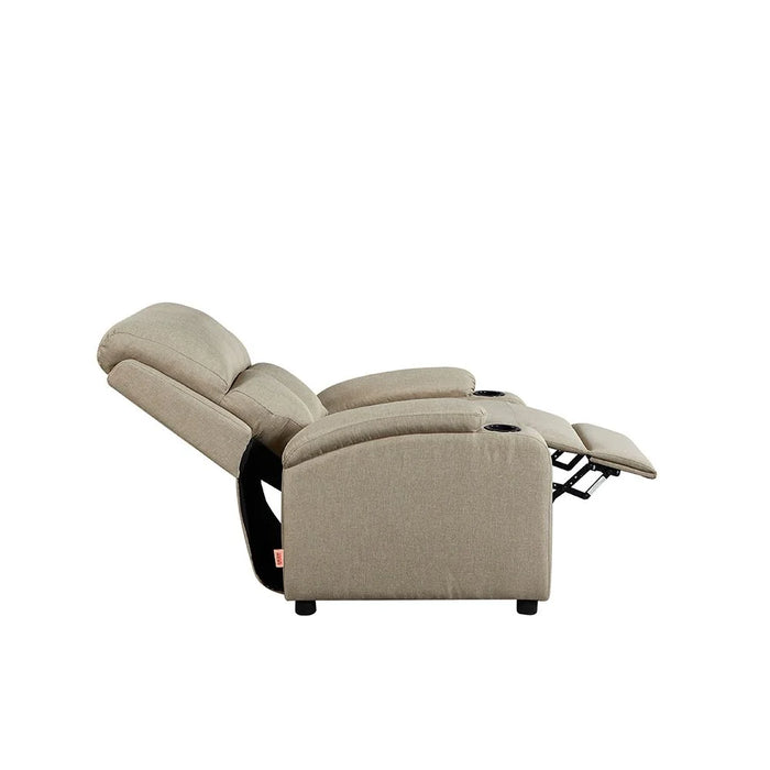 Mystic 1 Seater Fabric Pushback Recliner With Cup Holder | Accent Chair I Modern Design One Seat Sofas | Comfortable Living Room Furniture L 83 x W 93 x H 103 cm - Khaki