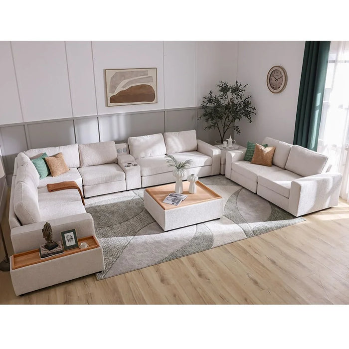 Odum 2 Seater Left Arm Fabric Modular Sofa Modern Design Two Seat Sofas Comfortable Living Room Furniture L184Xw99Xh90Cm - Greyish White