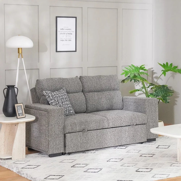 Linzi Fabric Sofa Bed With Storage And Wireless Charger Convertible Sleeping Sofabed Comfortable Living Room Furniture L191Xw101Xh95Cm - Dark Grey