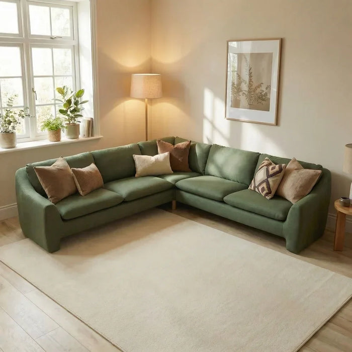 Summer Sectional Fabric Corner Sofa Corner Sofa | Modern Design L Shape Corner Sofas | Comfortable Living Room Furniture L297xW297xH92cm - Summer Green