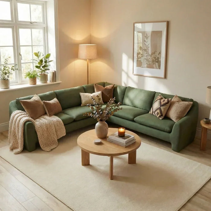 Summer Sectional Fabric Corner Sofa Corner Sofa | Modern Design L Shape Corner Sofas | Comfortable Living Room Furniture L297xW297xH92cm - Summer Green