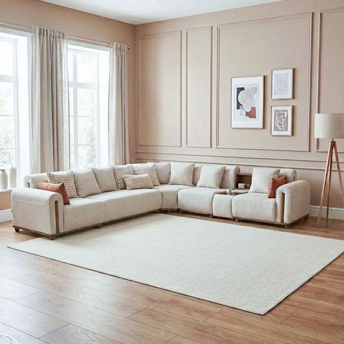 Kumo Premium Fabric Corner Fabric Sofa – Stylish Sofa With Plush Comfort – Elegant And Luxury Designer Accent For Modern Living Rooms – Beige & Cherry