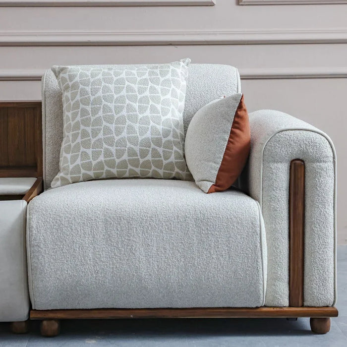 Kumo Premium Fabric Corner Fabric Sofa – Stylish Sofa With Plush Comfort – Elegant And Luxury Designer Accent For Modern Living Rooms – Beige & Cherry