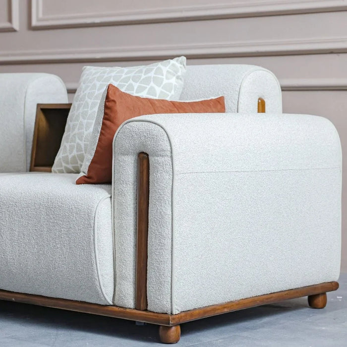 Kumo Premium Fabric Corner Fabric Sofa – Stylish Sofa With Plush Comfort – Elegant And Luxury Designer Accent For Modern Living Rooms – Beige & Cherry
