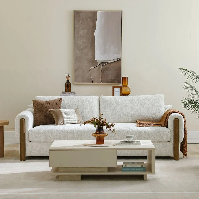 Oboro 3 Seater Fabric Sofa, Premium Upholstered Fabric Couch With Plush Comfort Seating, Modern Living Room Sofa, Elegant Design For Contemporary Home Interiors  – Beige
