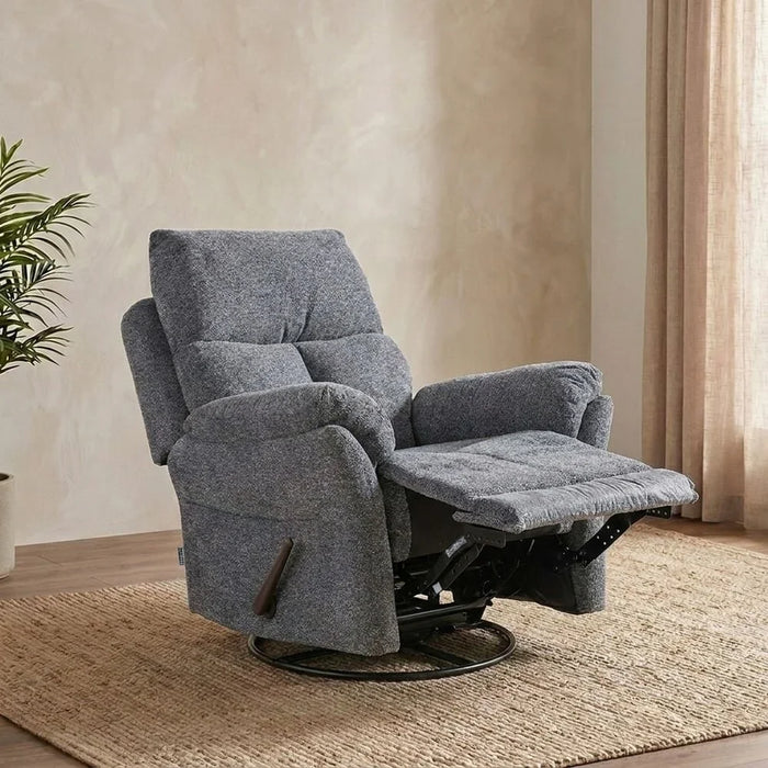 Luxury Ezmir Manual Fabric Recliner With Glider & Swivel, Comfortable Upholstered Chair, Modern Living Room Furniture For Relaxation & Stylish Interior  – Grey
