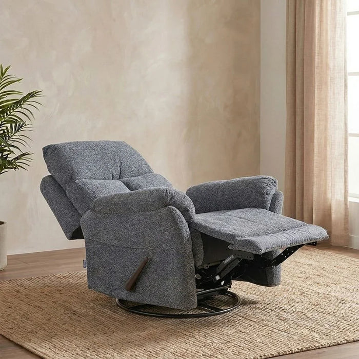 Luxury Ezmir Manual Fabric Recliner With Glider & Swivel, Comfortable Upholstered Chair, Modern Living Room Furniture For Relaxation & Stylish Interior  – Grey
