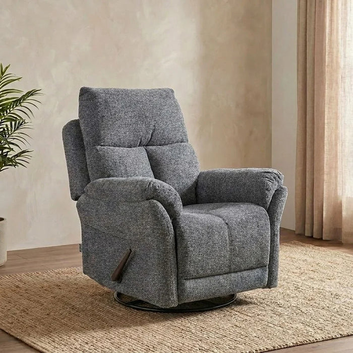 Luxury Ezmir Manual Fabric Recliner With Glider & Swivel, Comfortable Upholstered Chair, Modern Living Room Furniture For Relaxation & Stylish Interior  – Grey