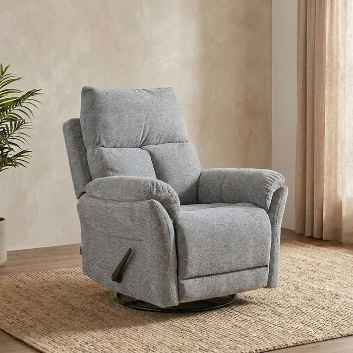 Premium Ezmir Manual Fabric Recliner With Glider & Swivel, Comfortable Upholstered Chair For Living Room, Modern Relaxing Seating & Stylish Decor  – Silver