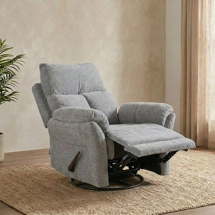 Premium Ezmir Manual Fabric Recliner With Glider & Swivel, Comfortable Upholstered Chair For Living Room, Modern Relaxing Seating & Stylish Decor  – Silver