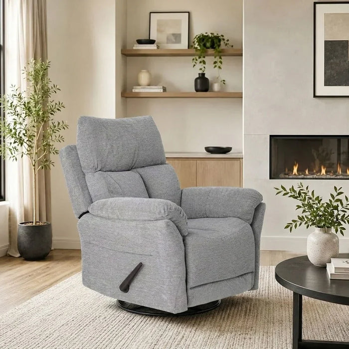 Premium Ezmir Manual Fabric Recliner With Glider & Swivel, Comfortable Upholstered Chair For Living Room, Modern Relaxing Seating & Stylish Decor  – Silver