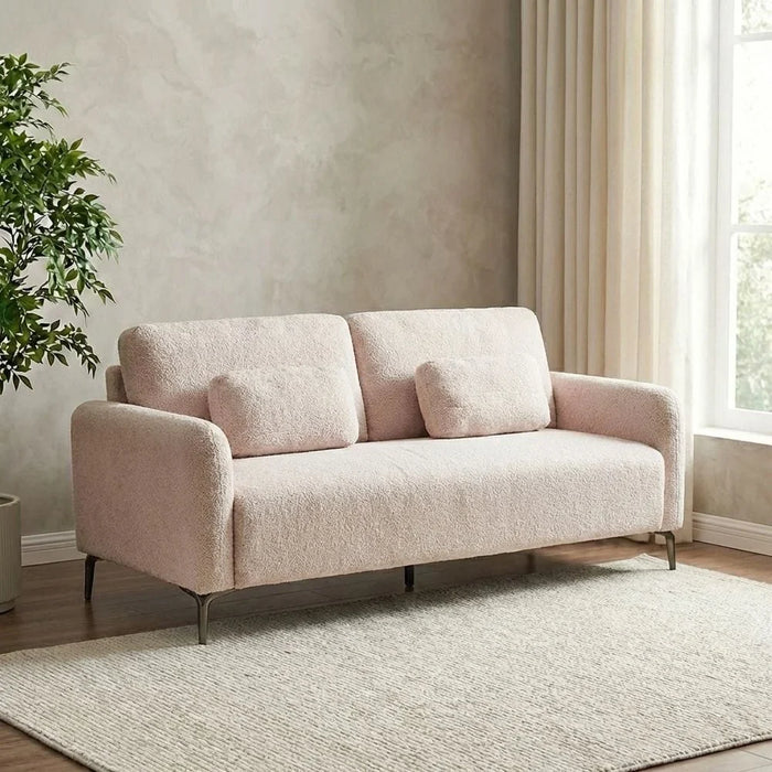 Younes 3 Seater Fabric Sofa | Modern Design Three Seat Sofas | Comfortable Living Room Furniture L209xW87xH84cm - Beige