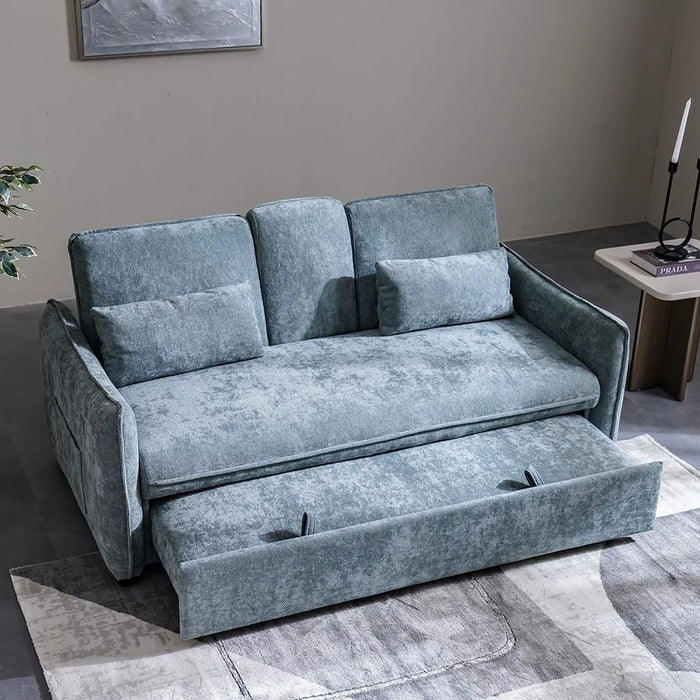 Thiero Fabric Pull Out Sofa Bed with Drop Down Table + 2 Cup Holders  | Convertible Sleeping Sofabed | Comfortable Living Room Furniture L180xW88xH85cm - Teal