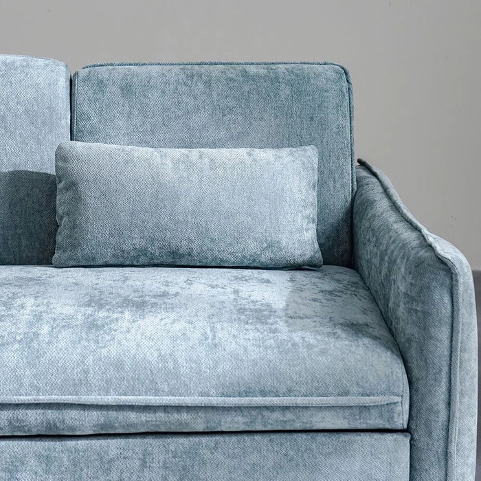 Thiero Fabric Pull Out Sofa Bed with Drop Down Table + 2 Cup Holders  | Convertible Sleeping Sofabed | Comfortable Living Room Furniture L180xW88xH85cm - Teal