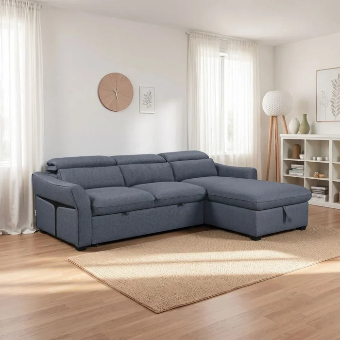 Frank Fabric Right Corner With Storage Sofa | Modern Design L Shape Corner Sofas | Comfortable Living Room Furniture L159xW102xH94cm - Denim