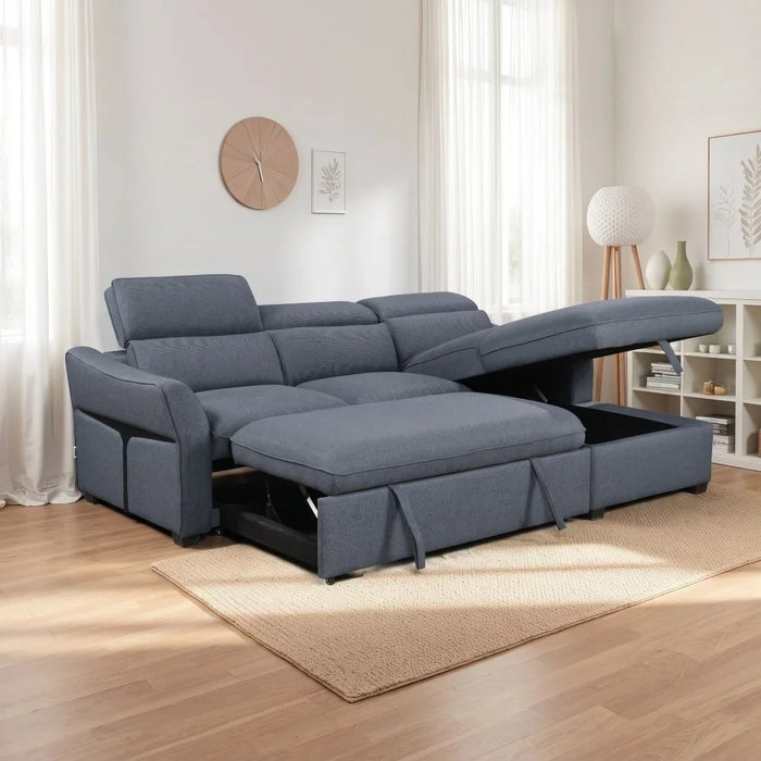 Frank Fabric Right Corner With Storage Sofa | Modern Design L Shape Corner Sofas | Comfortable Living Room Furniture L159xW102xH94cm - Denim