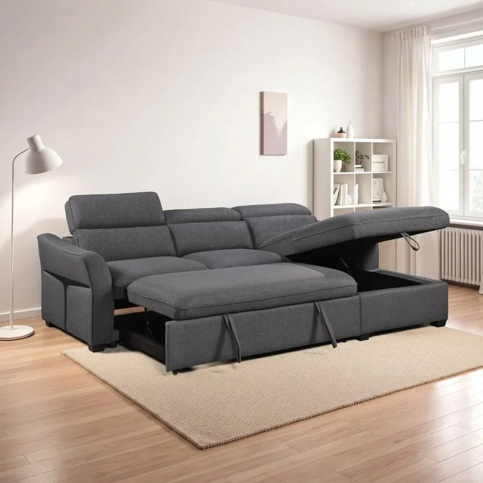 Frank Fabric Right Corner With Storage Sofa | Modern Design L Shape Corner Sofas | Comfortable Living Room Furniture L159xW102xH94cm - Charcoal
