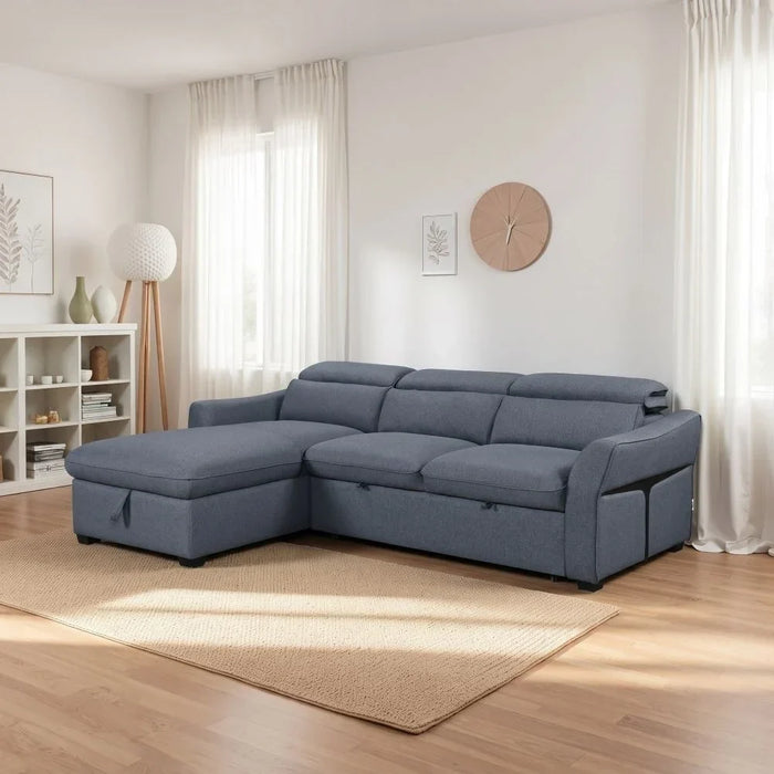 Frank Fabric Left Corner With Storage Sofa | Modern Design L Shape Corner Sofas | Comfortable Living Room Furniture L159xW102xH94cm - Denim