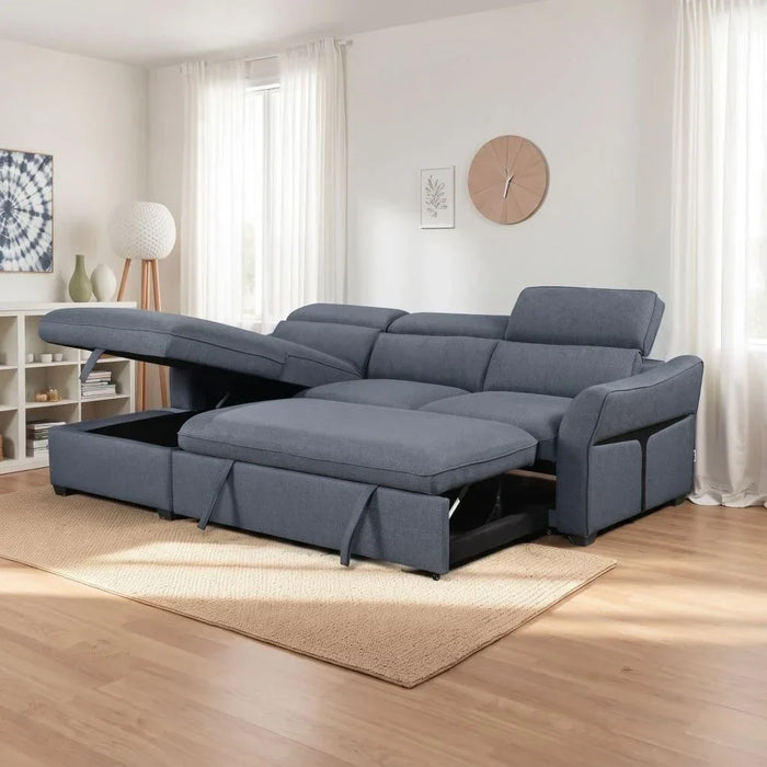 Frank Fabric Left Corner With Storage Sofa | Modern Design L Shape Corner Sofas | Comfortable Living Room Furniture L159xW102xH94cm - Denim
