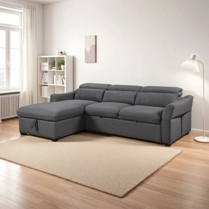 Frank Fabric Left Corner With Storage Sofa | Modern Design L Shape Corner Sofas | Comfortable Living Room Furniture L159xW102xH94cm - Charcoal