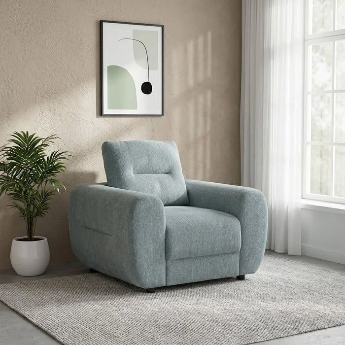 Branson 1 Seater Fabric Sofa | Armchair | Modern Design Single Seater Accent Chair | Comfortable Living Room Furniture L106xW97xH90cm - Light Blue