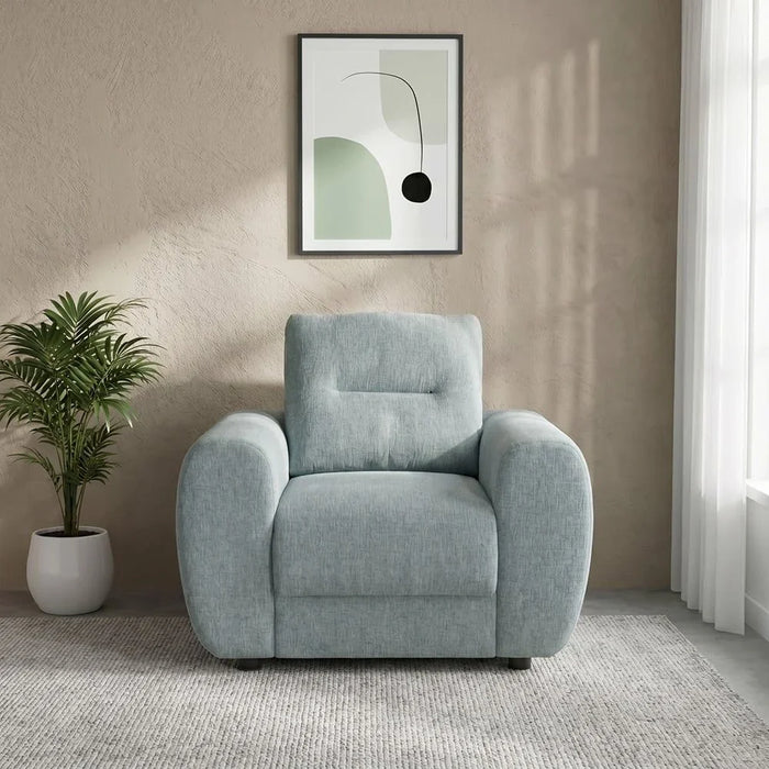 Branson 1 Seater Fabric Sofa | Armchair | Modern Design Single Seater Accent Chair | Comfortable Living Room Furniture L106xW97xH90cm - Light Blue