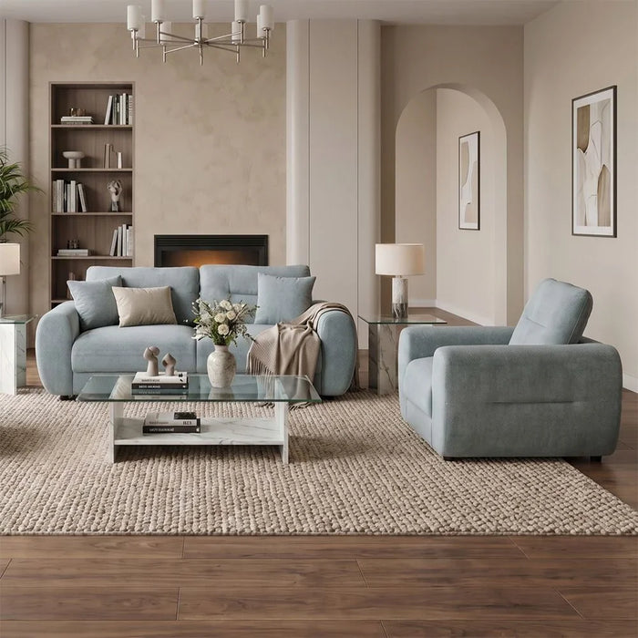 Branson 1 Seater Fabric Sofa | Armchair | Modern Design Single Seater Accent Chair | Comfortable Living Room Furniture L106xW97xH90cm - Light Blue