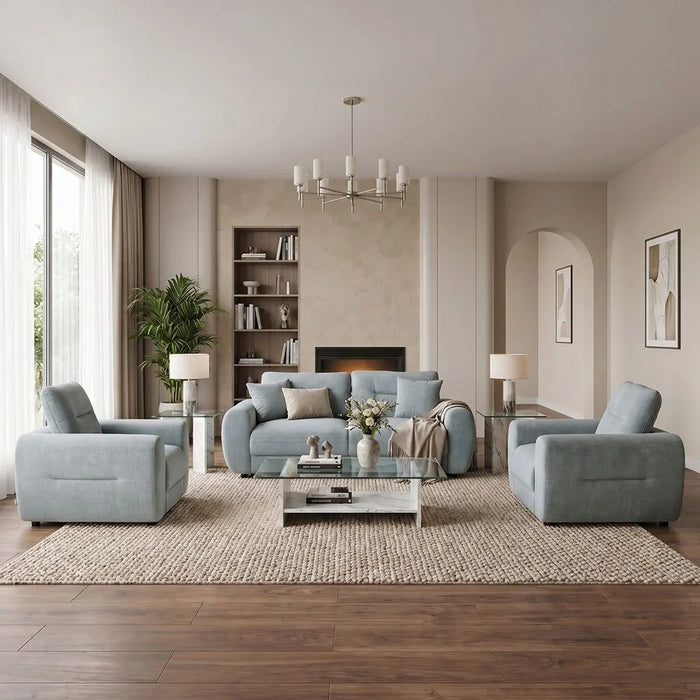 Branson 1 Seater Fabric Sofa | Armchair | Modern Design Single Seater Accent Chair | Comfortable Living Room Furniture L106xW97xH90cm - Light Blue