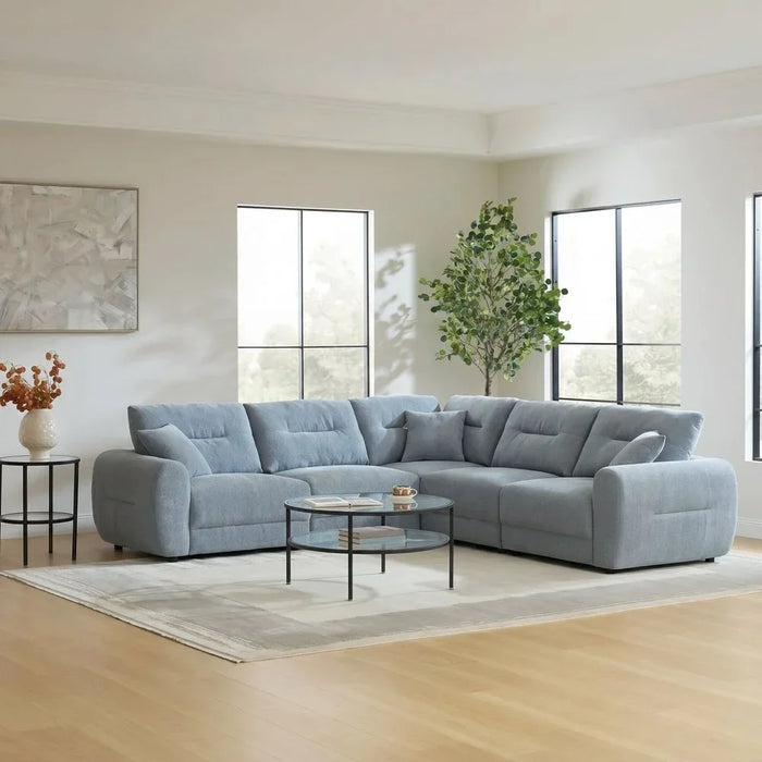 Branson Sectional Fabric Sofa | Modern Design L Shape Corner Sofas | Comfortable Living Room Furniture L290xW290xH90cm - Light Blue