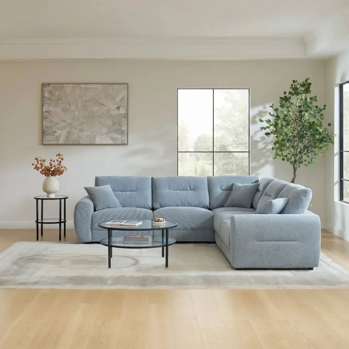 Branson Sectional Fabric Sofa | Modern Design L Shape Corner Sofas | Comfortable Living Room Furniture L290xW290xH90cm - Light Blue
