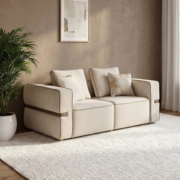 Madelle 2 Seater Fabric Sofa | Modern Design Two Seat Sofas | Comfortable Living Room Furniture L189xW110xH67cm - Beige/Brown