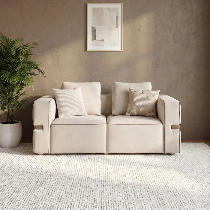Madelle 2 Seater Fabric Sofa | Modern Design Two Seat Sofas | Comfortable Living Room Furniture L189xW110xH67cm - Beige/Brown