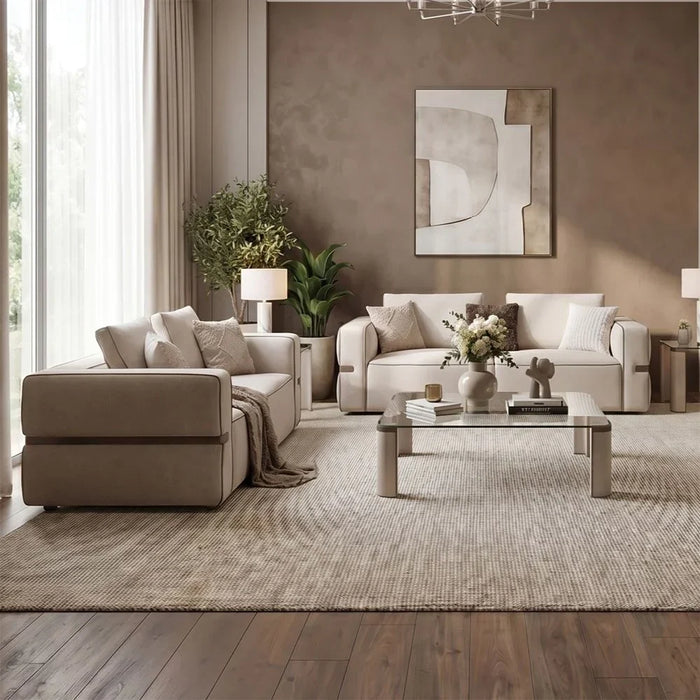 Madelle 2 Seater Fabric Sofa | Modern Design Two Seat Sofas | Comfortable Living Room Furniture L189xW110xH67cm - Beige/Brown