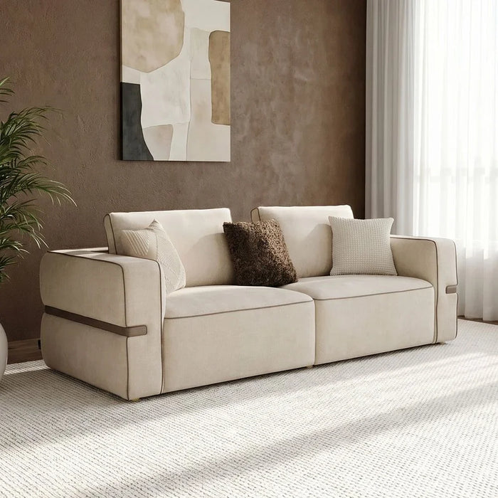 Madelle 3 Seater Fabric Sofa | Modern Design Three Seat Sofas | Comfortable Living Room Furniture L239xW110xH67cm - Beige/Brown