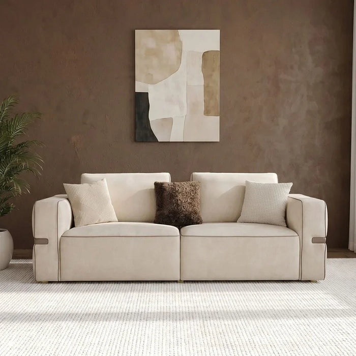 Madelle 3 Seater Fabric Sofa | Modern Design Three Seat Sofas | Comfortable Living Room Furniture L239xW110xH67cm - Beige/Brown