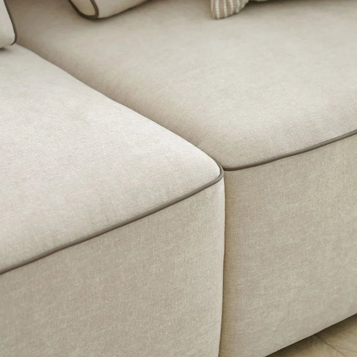 Madelle 3 Seater Fabric Sofa | Modern Design Three Seat Sofas | Comfortable Living Room Furniture L239xW110xH67cm - Beige/Brown