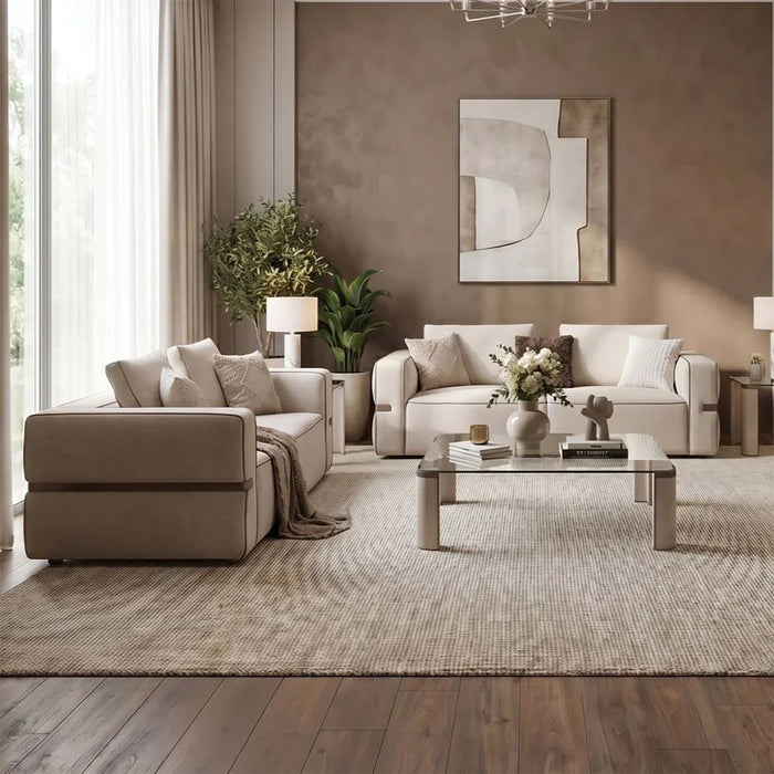 Madelle 3 Seater Fabric Sofa | Modern Design Three Seat Sofas | Comfortable Living Room Furniture L239xW110xH67cm - Beige/Brown