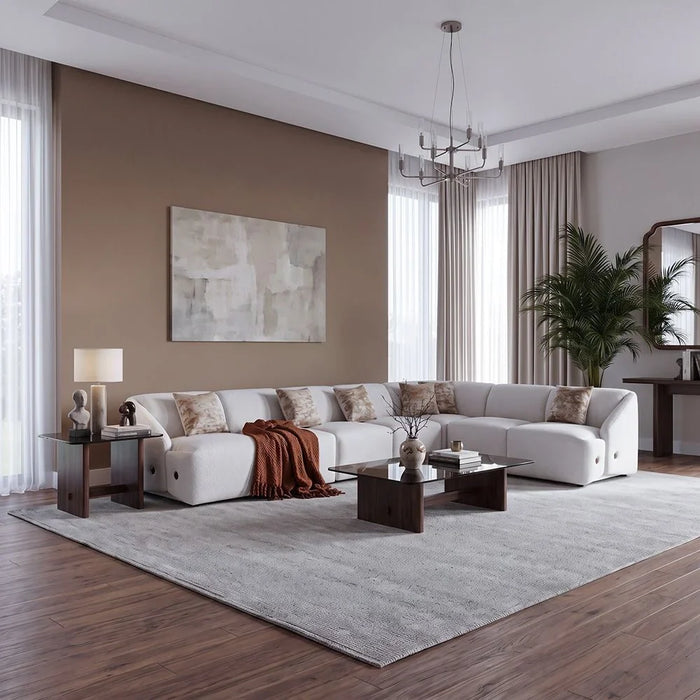 Mayla Sectional Fabric Corner Sofa | Modern Design L Shape Corner Sofas | Comfortable Living Room Furniture L327xW327xH77cm - Light Brown