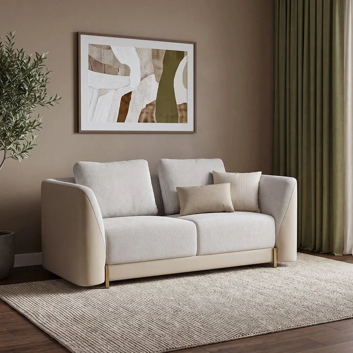 Averie 2 Seater Fabric/Faux Leather Sofa | Modern Design Two Seat Sofas | Comfortable Living Room Furniture L181xW98xH73.5cm - Camel/Beige