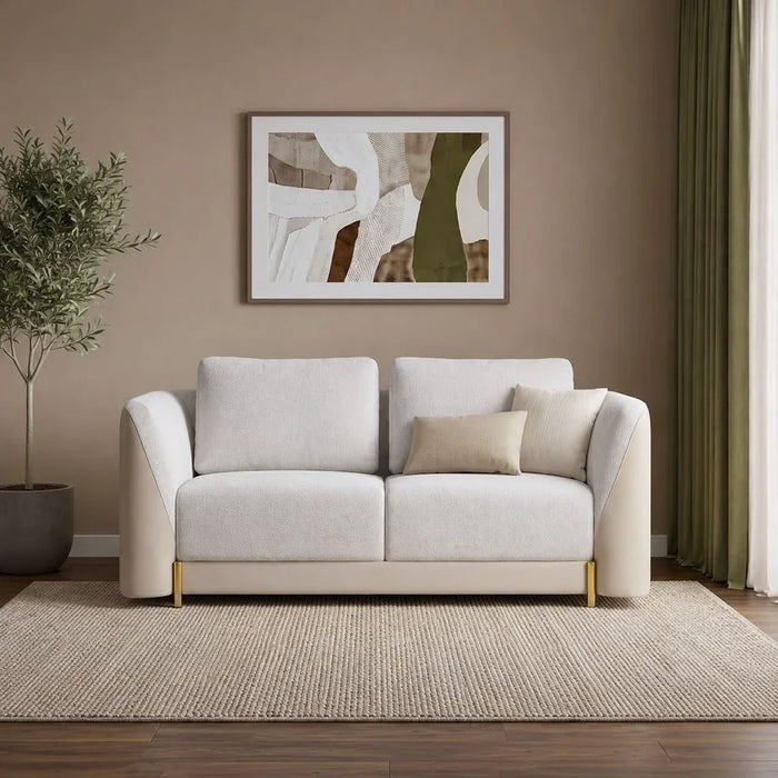Averie 2 Seater Fabric/Faux Leather Sofa | Modern Design Two Seat Sofas | Comfortable Living Room Furniture L181xW98xH73.5cm - Camel/Beige