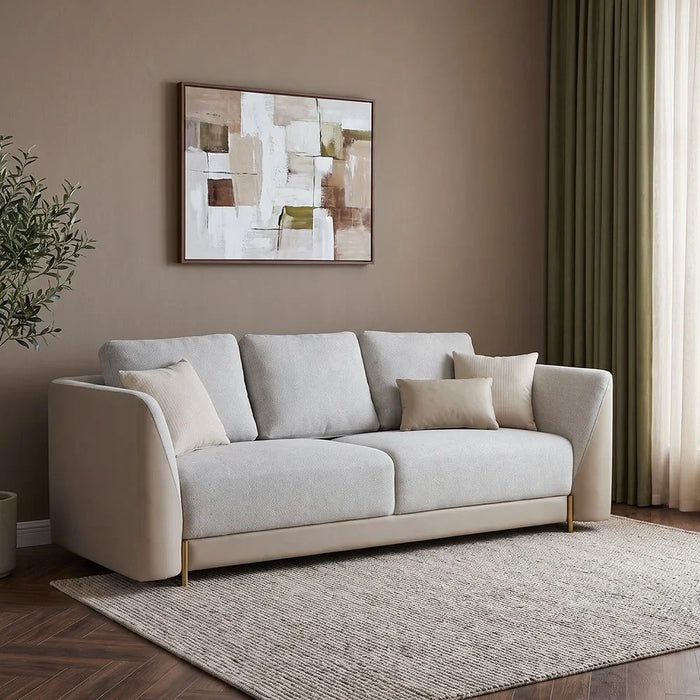 Averie 3 Seater Fabric/Faux Leather Sofa | Modern Design Three Seat Sofas | Comfortable Living Room Furniture L230xW98xH73.5cm - Camel/Beige